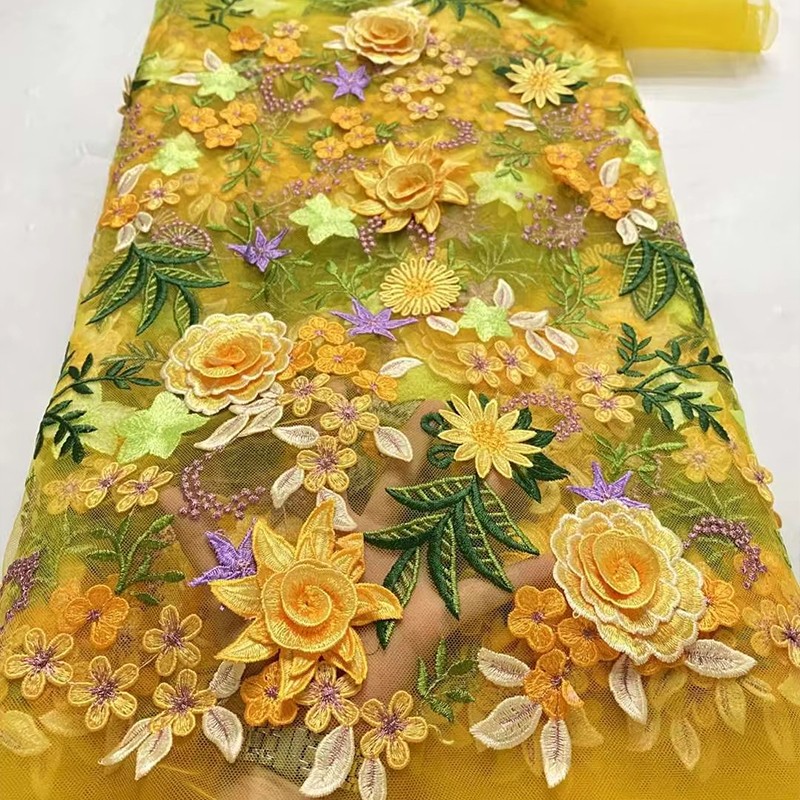 Wedding Floral Supply - 90x130cm 3D Floral Embroidered Tulle Lace