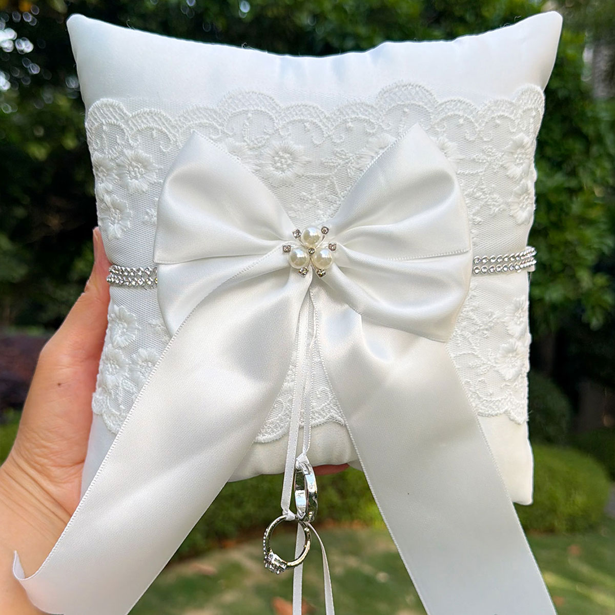 White Lace Wedding Ring Pillow - Ring Bearer Pillow review and price