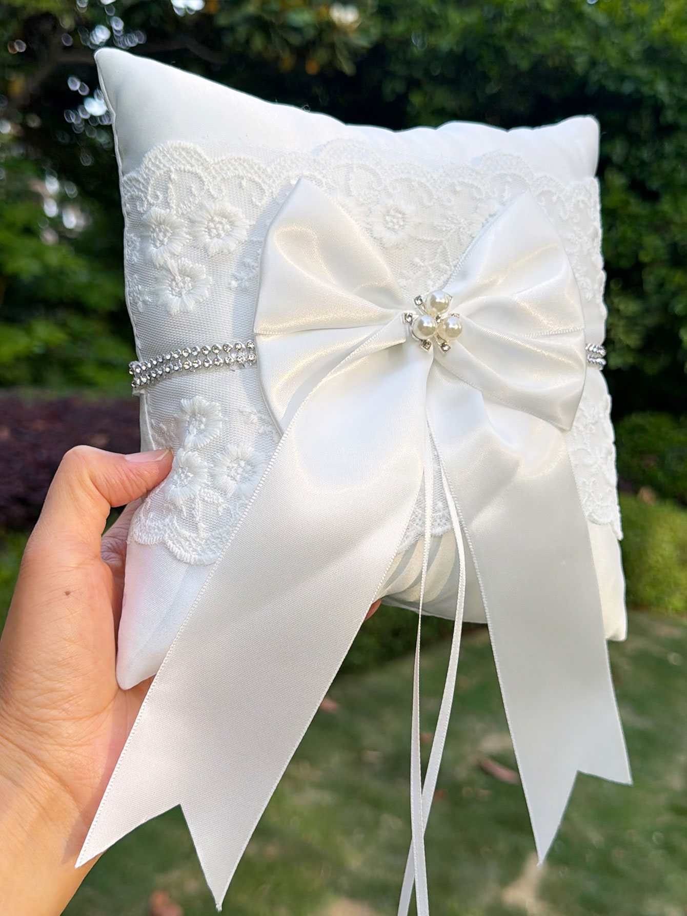 White Lace Wedding Ring Pillow - Ring Bearer Pillow review and price